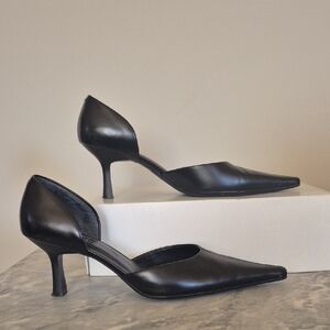 Vintage Y2K Aldo Leather D'Orsay Pointed Toe Elegant Black Heels, Size 39 US 9